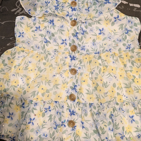Little Lass Floral Two-Piece Set Dress/Scrunchie with L/Blue Shorts 3T - Picture 8 of 8